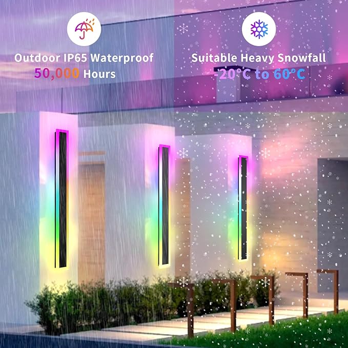 2 Pack Outdoor RGB Long Wall Lights, 70.8inch Wall Lights RGB/Warm/White Dimmable Modern Led Wall Lighting, Ip65 Waterproof Wall Sconce with Remote APP Control for Outdoor/Indoor Party Gathering