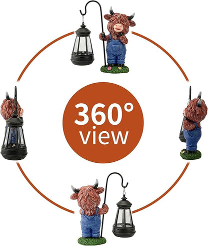 Solar Highland Cow Statue for Garden Decor: Outdoor Highland Cattle Sculpture with Lantern Clearance for Yard Balcony Lawn Patio Ornaments - Gifts for Mom Women Grandma