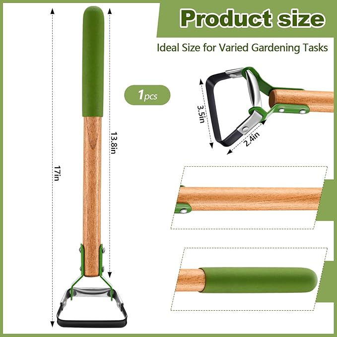 1 Pcs Mini Garden Hula Hoes for Weeding Long Stirrup Hoe Tools Scuffle Hoe Garden Tool for Lawn Yard Weeding Gardening (Wood Handle)