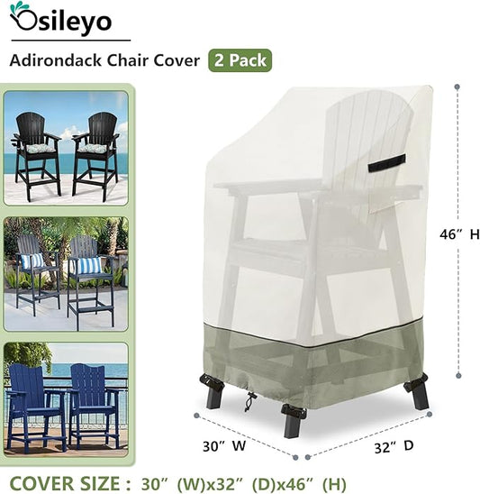 Adirondack Chair Cover 2 Pack, Heavy Duty Waterproof Outdoor Patio Chair Cover (30 W x 32 D x 46 H inches) Beige
