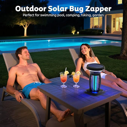 Solar Bug Zapper Outdoor, Mosquito Zapper Outdoor Waterproof Electric Rechargeable Fly Zapper with Solar Panel, 4200V Fly Trap Indoor for Home Backyard, Patio, Garden, Camping
