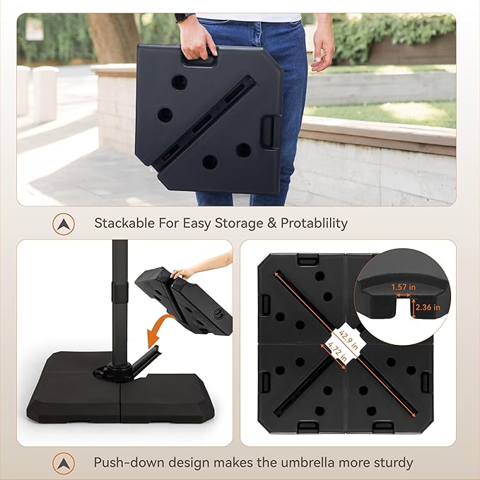 PHI VILLA Cantilever Patio Umbrella with Base, 9' X 12' Outdoor Large Rectangluar Umbrellas with 360°Rotation, Heavy Duty Hydraulic Double Umbrella Windproof for Outside, Deck, Garden, Porch, Grey