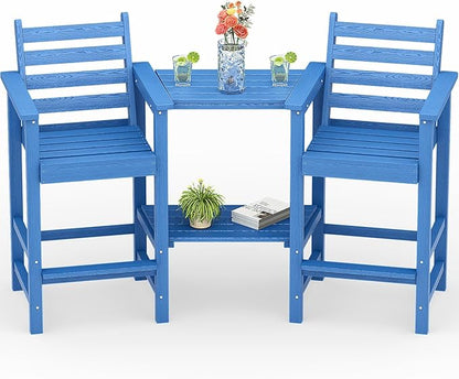 Tall Adirondack Chairs Set of 2, All Weather HDPE Poly Bar Height Balcony Adirondack Chair with Removable Double Connecting Trays, Outdoor Adirondack Barstools for Deck, Patio, Yard, Pool, Lawn