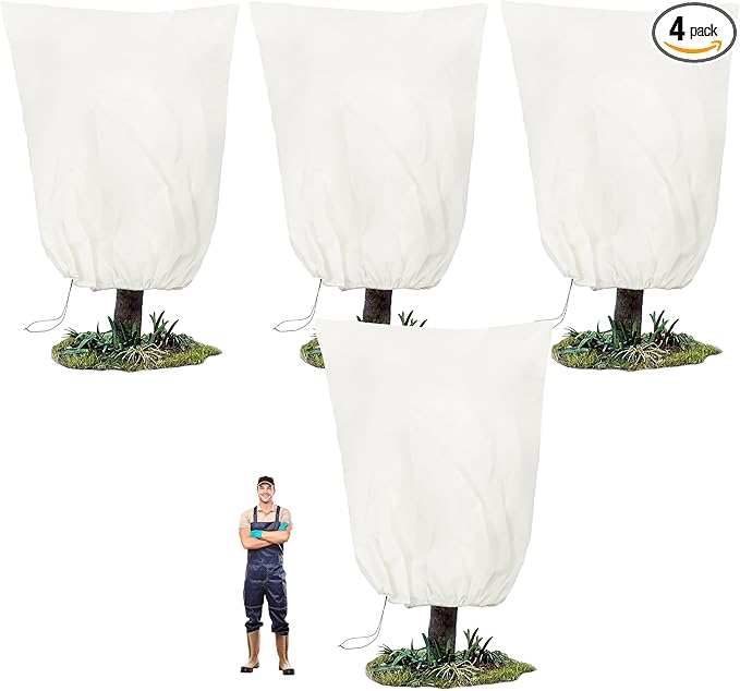 TCBWFY 95x80 Inch Huge Plant Covers Freeze Protection Frost Cloth for Outdoor Plants,2.82oz/yd² Thickened Winter Tree Covers with Zipper Drawstring,4 Pack Frost Blanket from Wind,Pest and Animal