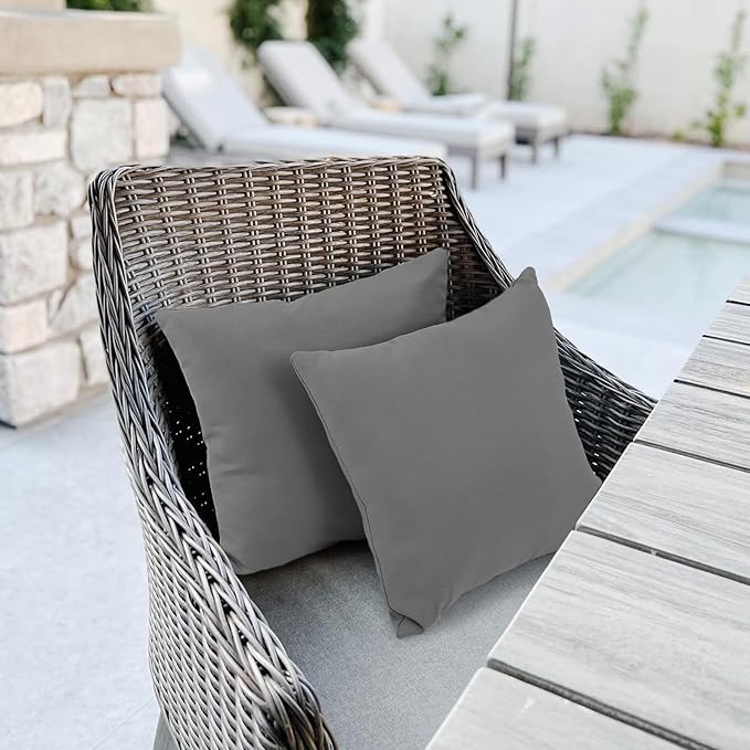 idee-home Outdoor Pillows with Inserts Included, Patio Outside Square Pillows Waterproof Set of 2, 18 x 18 inch Dark Grey