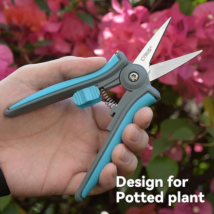 CYRUS 6” Gardening Scissors Hand Pruner Pruning Shear with Straight Stainless Steel Blades Trimming Hand Pruner