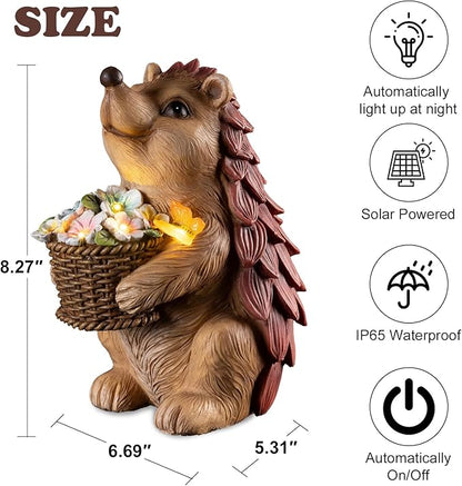 Frog Garden Statue with Solar Lantern (Hedgehog)