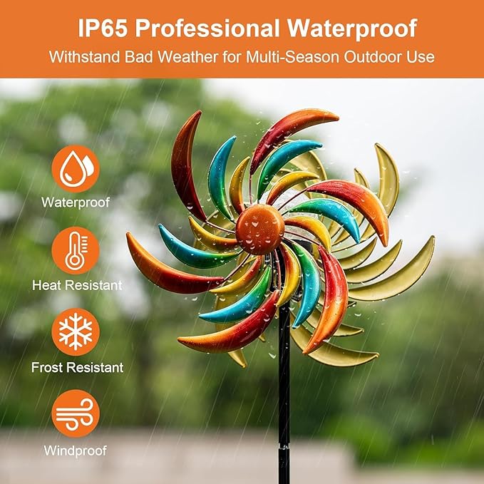 Solar Wind Spinners Outdoor, 60.6 Inch Metal Stake Garden Spinners Decor, Wind Spinner for Yard and Garden with Solar Powered Multi-Color Glass Ball Light (Strip)
