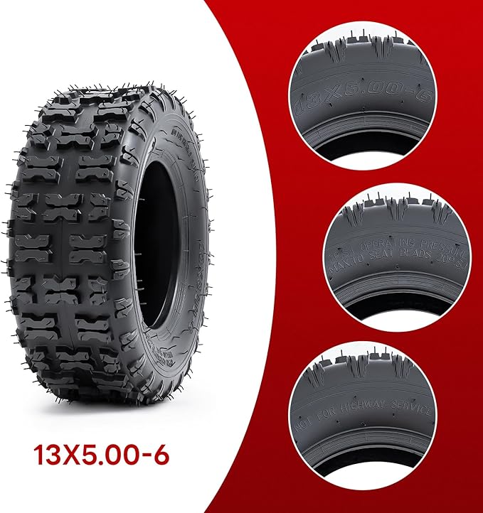 2 PCS13x5.00-6 Tires and 13X5.0-6(5.0/4.0-6) Inner Tubes for 4 Wheelers ATV,Quad Lawn, Mower, Wheelbarrows, Go Kart,Snow Blower, Tractors, Hand Trucks, Trolleys, Mini Bike Tires (P-094)
