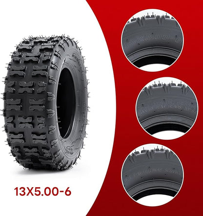 2 PCS13x5.00-6 Tires and 13X5.0-6(5.0/4.0-6) Inner Tubes for 4 Wheelers ATV,Quad Lawn, Mower, Wheelbarrows, Go Kart,Snow Blower, Tractors, Hand Trucks, Trolleys, Mini Bike Tires (P-094)