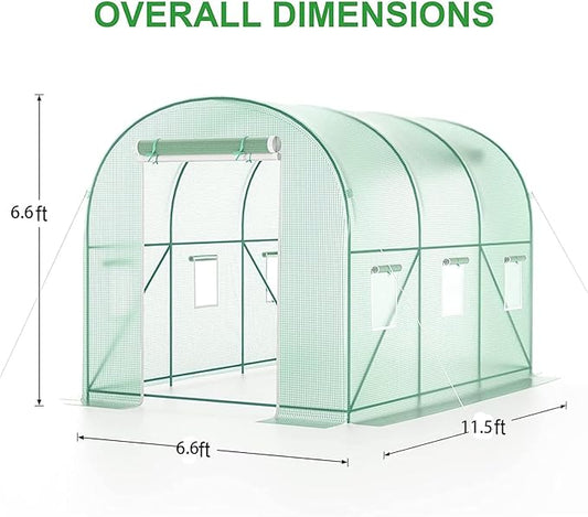 Outdoor Greenhouse with Screen Door,Outside Heavy Duty Walk in Green House for Garden Plants UV Protection Thermostatic Waterproof (Green, 12x7x7 FT)