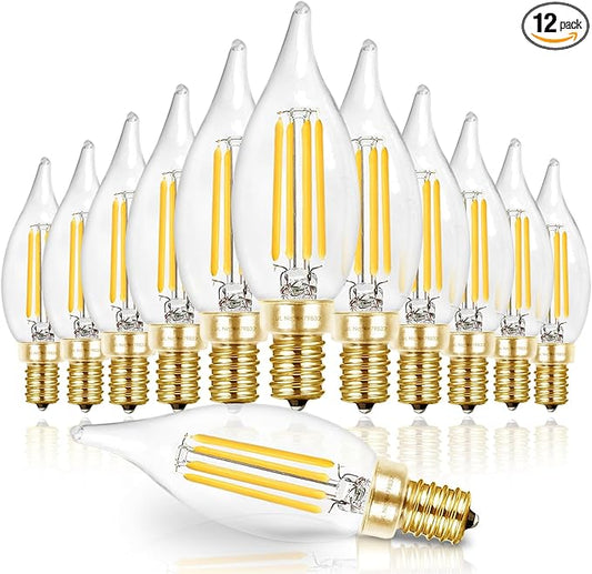 Hizashi E12 Candelabra Bulb 60 watt 5000K Daylight White, Dimmable E12 LED Bulb, 90+ CRI 6W 550LM, CA11 Flame Tip LED Chandelier Light Bulbs Candelabra Base, UL Listed - 12 Pack