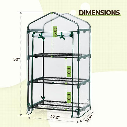 EAGLE PEAK 3-Tier Mini Greenhouse Portable Green House with Shelves & Weather-Resistant PVC Cover, Small Greenhouse for Seedlings & Gardening Gifts, 27x19x50 in, Clear