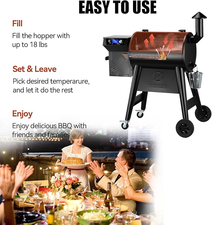 Z GRILLS Wood Pellet Grill Smoker with PID 2.1 Controller, 459 SQ.IN, 450°F Max Temperature, 8 in-1 BBQ Grill, LCD Screen, Meat Probes, Rain Cover, Backyard Camping Bake and Roast, 450E
