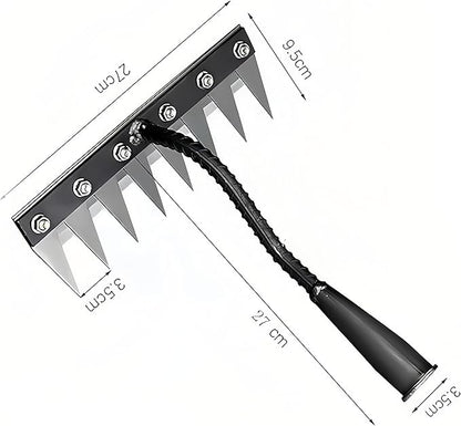 Gardenia Iron Weeding Rake, Iron Rake 2.0 for Gardening and Weeding, Detachable Double-Edged Blade Design Carbon Steel Heavy-Duty Weed Rakes,Hand Weed Puller Tools for Lawn Yard Garden Farm(8 teeths)