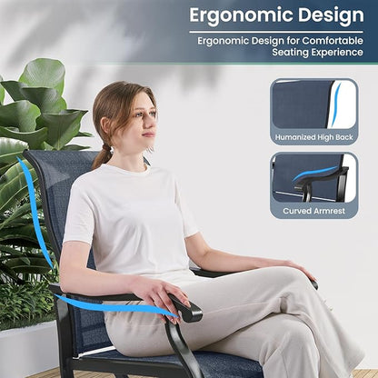 Amopatio Patio Swivel Chairs Set of 4, Outdoor Swivel Rocker Dining Chairs with All Weather Textilene High Back & Metal Frame, for Backyard Deck Lawn Garden, Navy Blue