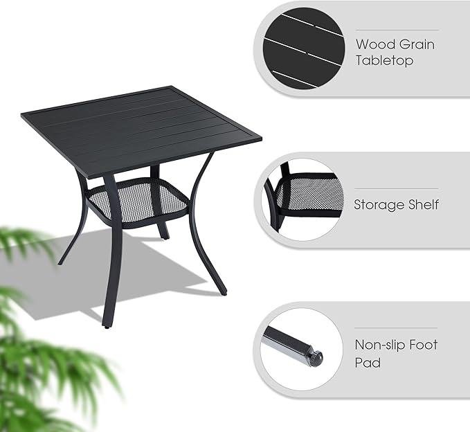VICLLAX 3 Pieces Outdoor Dining Set, Patio Furniture Set of 2 Patio Swivel Dining Chairs and Small Dining Table with Storage Shelf, Mixed Brown Chairs & Black Tabletop