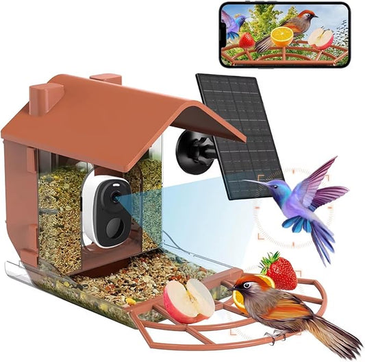 Smart Bird Feeder with Camera Solar Powered - 2K HD Live Video - AI Bird Recognition - Instant App Alerts - Weatherproof Design - Birdwatching for Nature Lovers - Capture Wildlife
