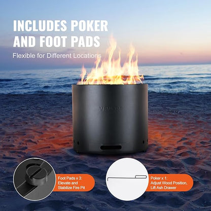 VEVOR 15 inch Smokeless Fire Pit Stove Bonfire, Wood Burning Fireplaces with Removable Ash Pan, SUS430 Stainless Steel Inner Portable Outdoor Firepit, Ideal for Outdoor Patio Camping High 12.6 inch