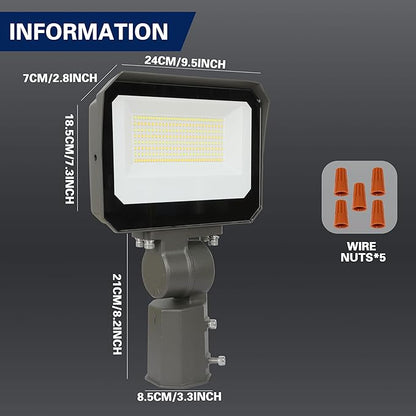 LAMPHOME LED Flood Lights Outdoor 35/60/80W and 3000/4000/5000K Adjustable 10400Lm,Dusk-to-Dawn Sensor o Dawn Flood Light for Yard, Garage, Garden,UL Listed,Includes Knuckle Mount
