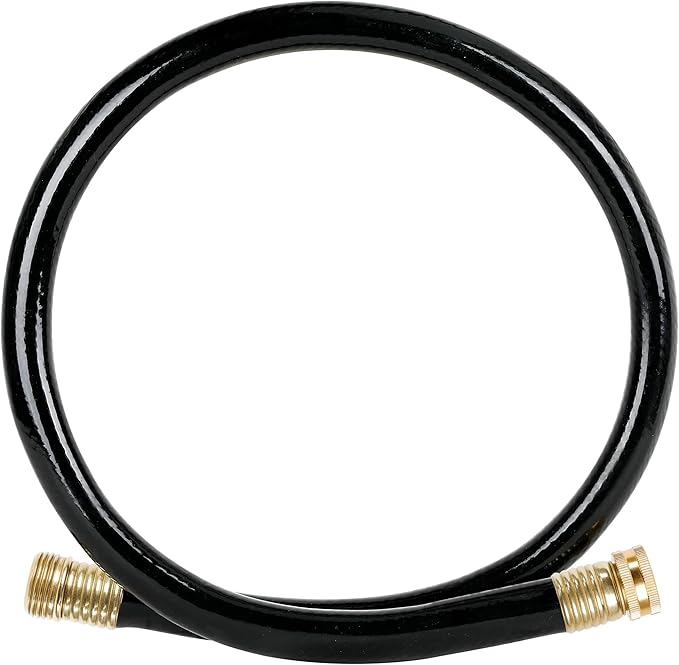 Worth Short Leader Black Garden Hose 3/4 in. x 5 ft. -Kink Free, No Leaking, Male/Female Fittings -Heavy Duty Durable Flexible Lightweight Water Pipe -Brass Aluminum Ends for Household & Commercial