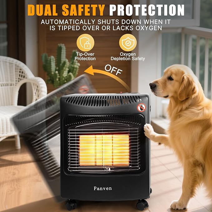 Propane Patio Heater, 18,000 BTU Propane Heater Outdoor, Infrared Gas Heaters with Regulator, Outdoor Heaters for Patio