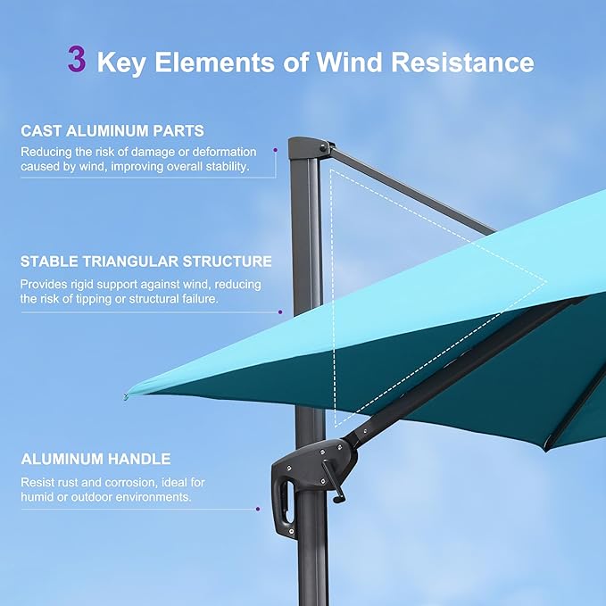 PURPLE LEAF 9' X 12' Cantilever Outdoor Umbrellas Large Patio Umbrella Hanging Double Top Rectangle Offset Umbrella with 360°Rotation Tilting Umbrella Outdoor Patio, Turquoise Blue