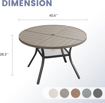 VICLLAX Outdoor Patio Round Dining Table, 40.6"x 40.6" Spliced Metal Tabletop with Storage Shelf for Deck Lawn Garden Backyard, Antique Grey