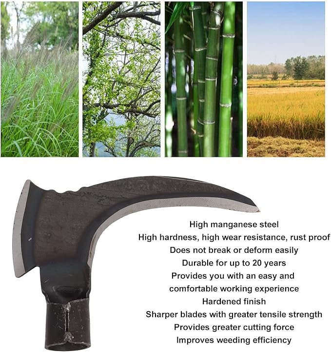 Luqeeg Weeding Sickle, High Manganese Steel Double Sickle Gardening Multipurpose Manual Agricultural Weeding Tools for Gardening Tools (Single Cutter Head)
