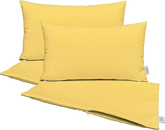 RSH DECOR: Sunbrella Pillow Covers Set of 4 | Covers Only - 20" x 12" | Outdoor Lumbar Pillow Covers Crafted with Sunbrella Performance Fabric | Canvas Buttercup Yellow