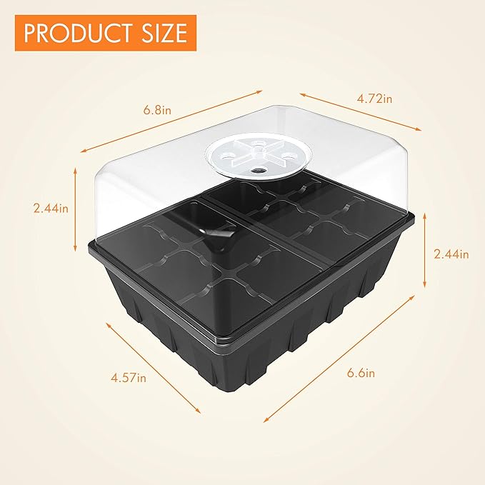 Gardzen 10 Pack Seed Starting Tray, Plant Germination Trays, Seed Starter Kit with Adjustable Humidity Vented Dome, Plant Growing Kit 6.6" x 4.5", Total 120-Cell, Clear