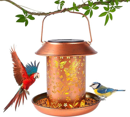 2pack Butterfly Solar Bird Feeders for Outdoors Hanging-Metal Waterproof Outdoor Lantern Bird Feeder, Weather Resistant and Waterproof Hummingbird Feeder Decor Patio, Deck, Garden Gifts for Women