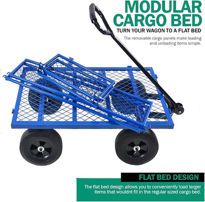 Heavy-Duty Solid Tire Garden Dump Cart - 4.86 cu. ft. Yard Wagon Cart with 600 LBS Capacity & Spacious Mesh Bed (37" x 19.5") - No-Flat Tires, Utility Wagon