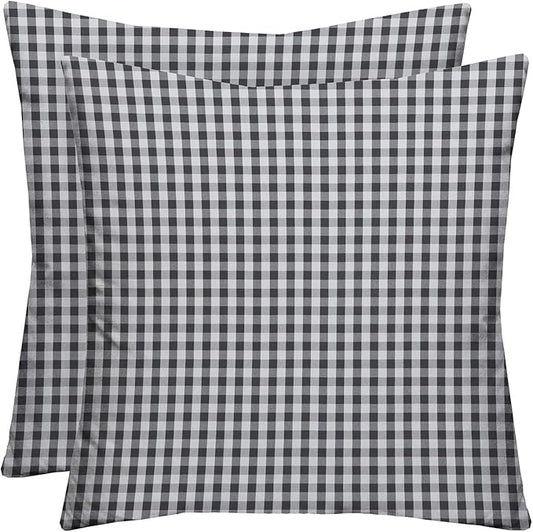 RSH DECOR: Square Throw Pillows Set of 2 | 20” x 20” | All-Weather Spun Fabric | Water and Fade-Resistant | Outdoor Accent Pillows for Patio Furniture | Dawson Pewter Black Plaid