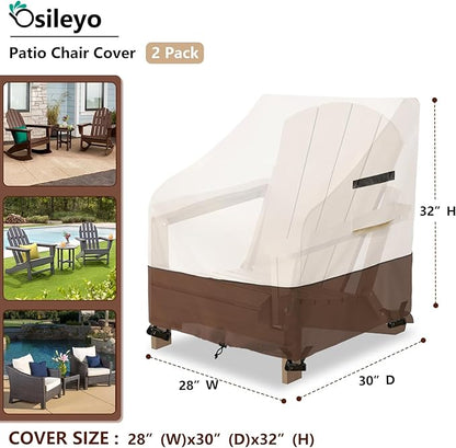 Patio Chair Covers 2 Pack - Waterproof Heavy Duty Patio Furniture Covers for Outdoor Lounge Deep Seat Chair(28 W x 30 D x 32 H inches) Beige & Brown