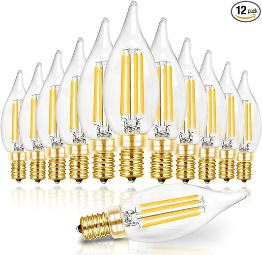 Hizashi Candelabra LED Light Bulbs, E12 LED Bulb 40W Dimmable, 90+ CRI 4W 450LM 5000K Daylight White, CA10 Chandelier Light Bulbs, Flame Tip Candle Light Bulbs, UL Listed - 12 Pack