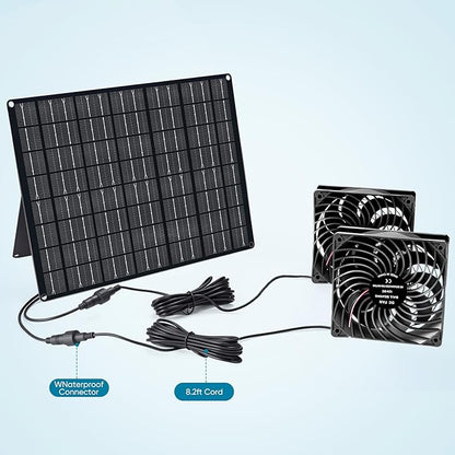 Solar Fan 15W Solar Powered Exhaust Fan Kit, 2 Mini Fans, Portable Ventilation Solar Fan for Chicken Coops, Dog Houses, Greenhouses, Pet Homes, Gardens