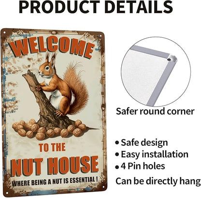 Funny Squirrels Signs Welcome To The Nut House Squirrels Stuff For Indoor Outdoor Decor 12x8 Inches (Orange)