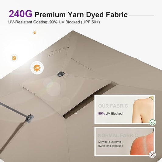 PURPLE LEAF 11ft Patio Umbrella with Base Included Large Offset Umbrella Hanging Double Top Square Cantilever Outdoor Umbrella for Garden Deck Backyard Pool Taupe