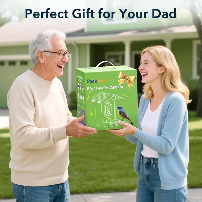 PeckCam® Bird Feeder with Camera Solar Powered, AI Identify & Auto Capture, 2K HD Live Video Smart Bird Feeder Camera Instant Notifications in Backyard, Gift for Bird Lovers