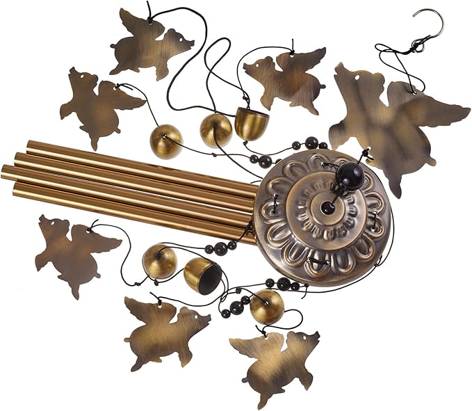 Flying Pigs Wind Chimes Outdoor Decor - with 6 Bells 7 Pigs Wind Chimes, Mobile Romantic Fly Pigs Wind Catcher, Bronze Pigs Wind Bells for Home, Mom Gifts, Balcony, Tree, Festival, Garden Decoration