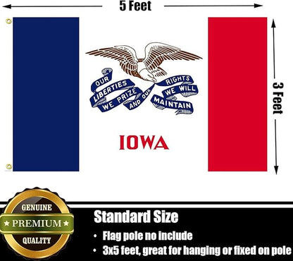 Iowa Flag 3x5 FT Sturdy for Outside, Heavy Duty 3Ply Polyester Iowa State Flags Outdoor, Double Sided Long Lasting IA State Flag Brass Grommets