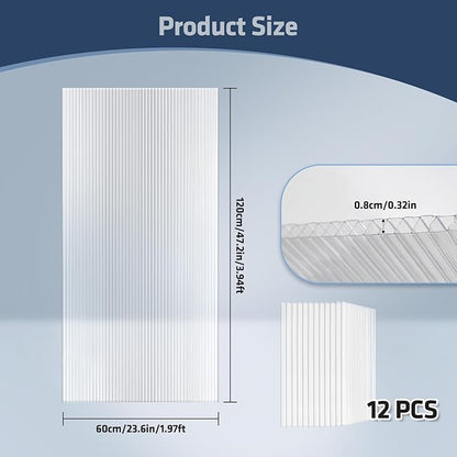 UMIG 12 PCS 4' x 2' x 0.32'' Polycarbonate Greenhouse Panels, Twin-Wall Waterproof UV Protected Corrugated Plastic Roof Panels Sheets, Clear Replacement Panels for Greenhouse, Outdoor, Plant