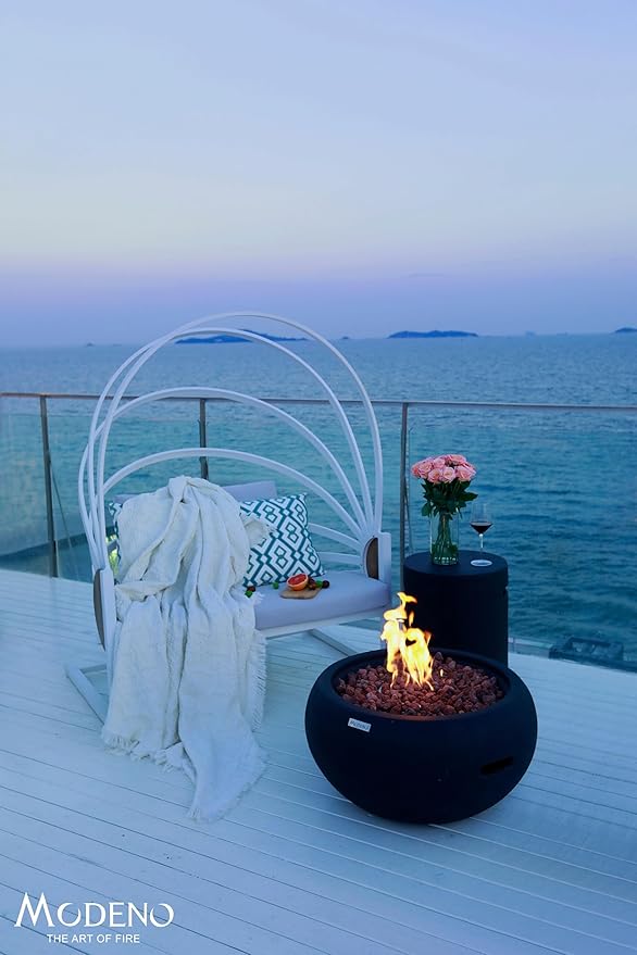 AMS Fireplace | Modeno | York | Firepit Table | Cover and Lava Rocks Included | (Fuel: Liquid Propane - Black)