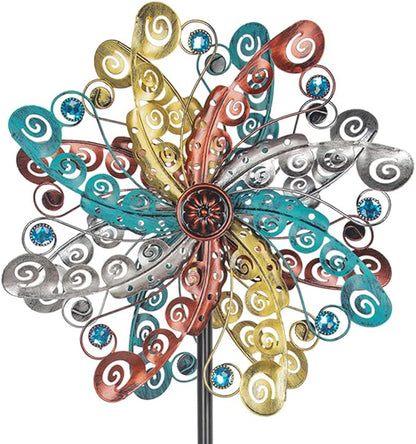 DREAMSOUL Metal Wind Spinners Outdoor, Wind Spinners for Yard and Garden with 5 Stable Stake, Double Kinetic Wind Spinner for Patio, Lawn & Garden Decor 63 * 13 Inches