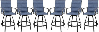 Vongrasig 6 Piece Outdoor Patio Swivel Bar Chairs, All Weather Padded Sling Textile High Top Bar Stools, Bistro Set for Backyard, Lawn Garden, Balcony, Padded Blue