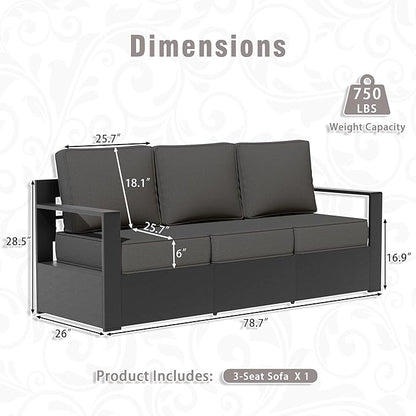 3 PCS Aluminum Patio Conversation Set - Outdoor 3-Seater Sofa, 2 360° Swivel Chair with 6" Thick Water-insistant Cushions, All-Weather Use Frame, Removable Cover, Ideal for Garden, Poolside (Grey)