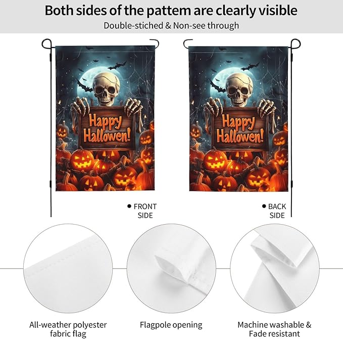 Halloween Skull Garden Flag Vertical Double Sided Outdoor Yard Flags 12.5x18 Inch Burlap Banners for House Lawn