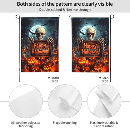 Halloween Skull Garden Flag Vertical Double Sided Outdoor Yard Flags 12.5x18 Inch Burlap Banners for House Lawn