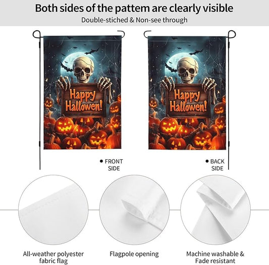 Halloween Skull Garden Flag Vertical Double Sided Outdoor Yard Flags 12.5x18 Inch Burlap Banners for House Lawn